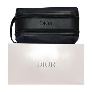 Dior GWP Men Black Blue Double Zipper Travel Pouch
